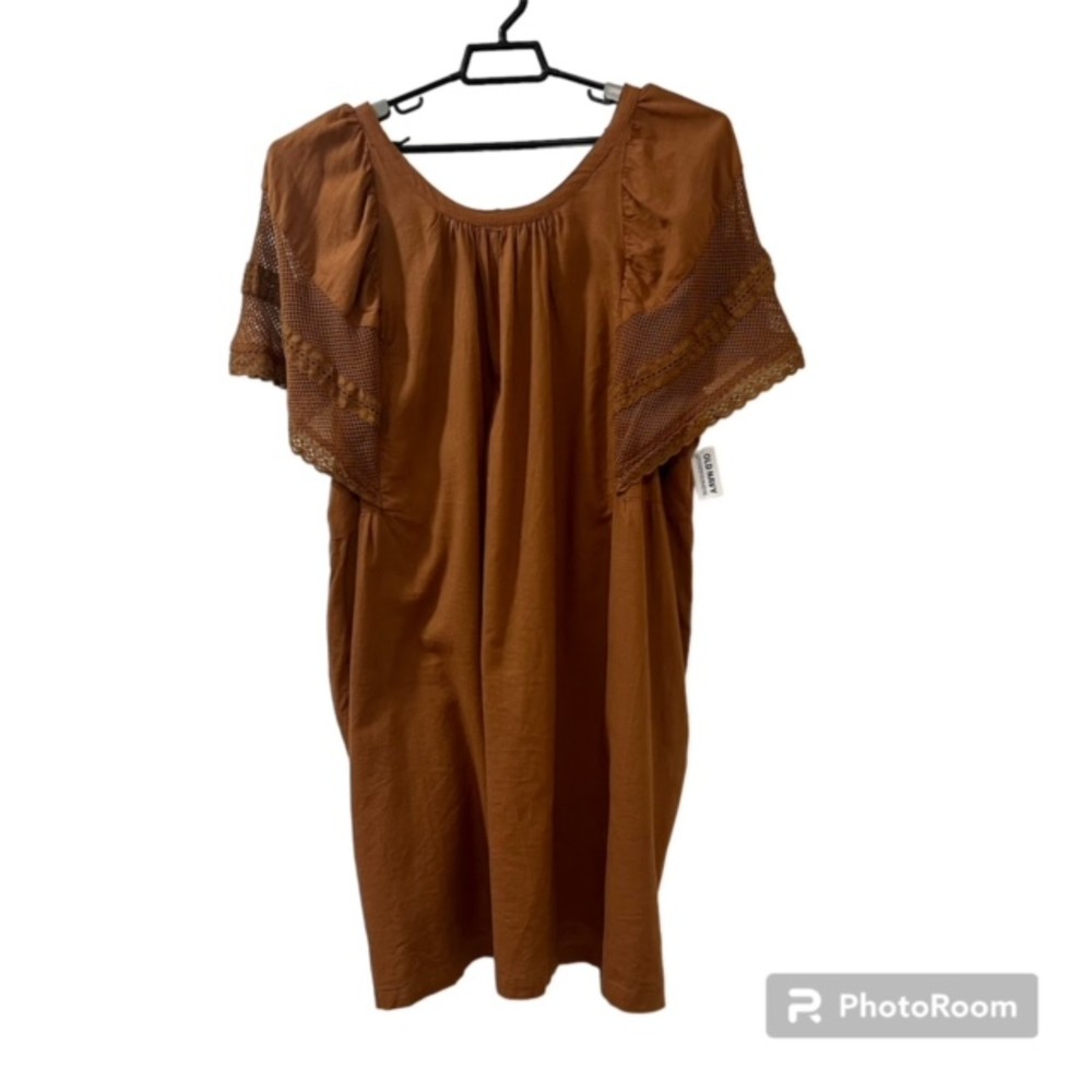 Old Navy Womens Brown Scoop Neck Short Draped Sleeve V Back Midi Dress Sz XXL